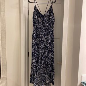 Cato Navy Floral Spaghetti Strap Mock High Low Wrap Dress